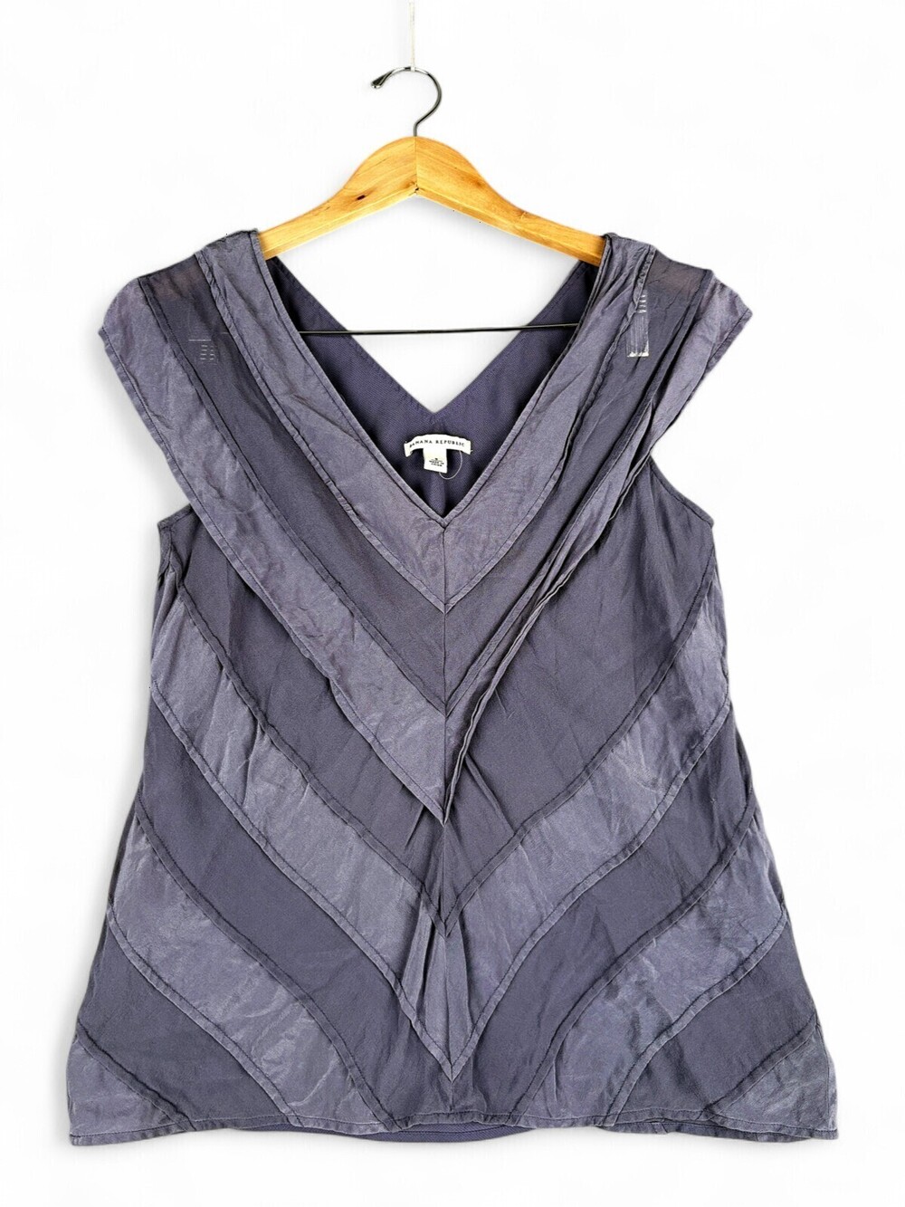 Banana Republic Silk V-Neck Sleeveless Shell Top S Slate Gray